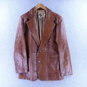 Silton California Vintage Mens Brown Leather Blazer Jacket Size 44 70s Retro